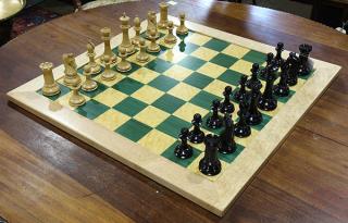 Appraisal: Large American studio style chessboard having green tiles with wood