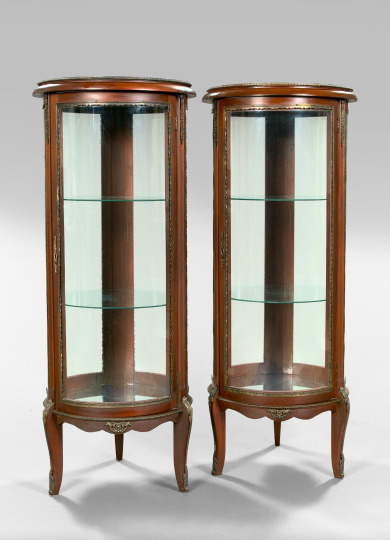 Appraisal: Pair of Brass-Mounted Mahogany Columnar Salon Vitrines first quarter th