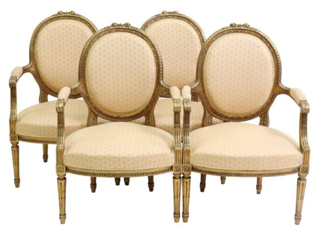 Appraisal: lot of French Louis XVI style giltwood armchairs th c