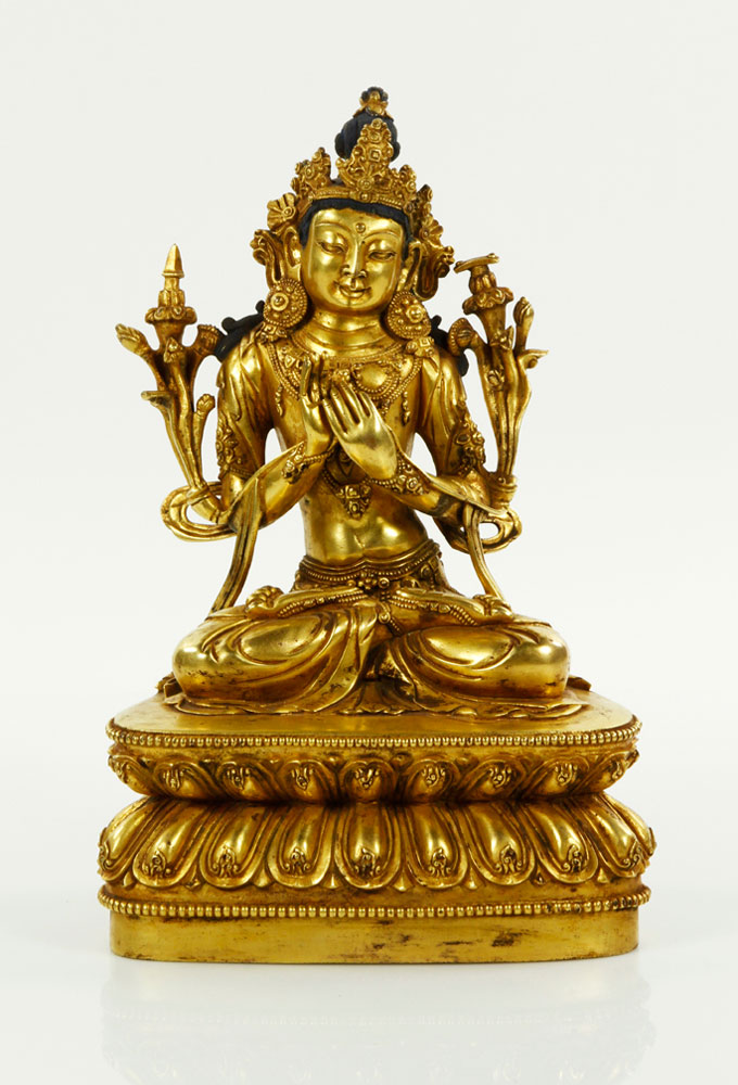 Appraisal: - Sino-Tibetan Gilt Bronze Buddha Sino-Tibetan gilt bronze figure of