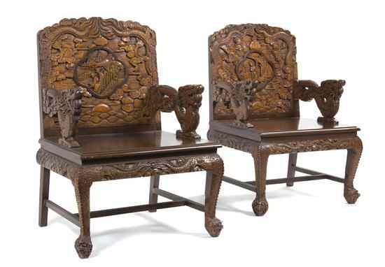 Appraisal: A Group of Six Carved Wood Chairs each having rectangular