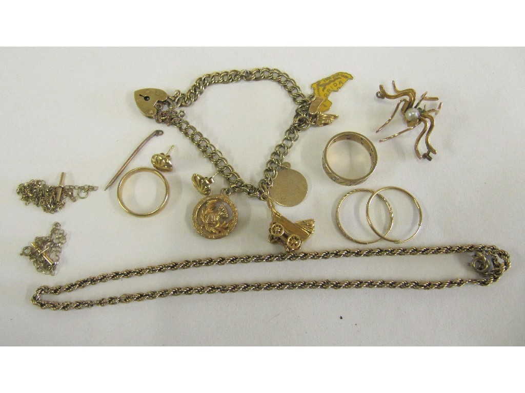 Appraisal: Lot of ct gold to include charm bracelet spider brooch