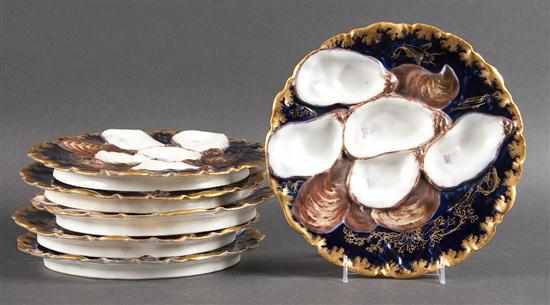 Appraisal: Set of six Limoges paint decorated porcelain oyster plates late