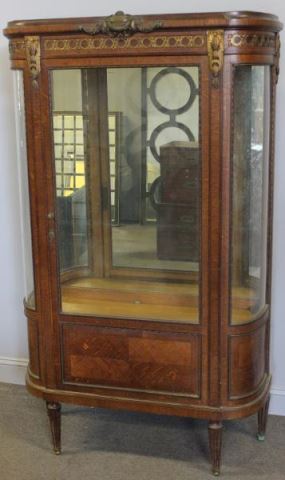 Appraisal: Louis XVI Style Signed Oak Bronze Mounted Curved Glass Vitrine