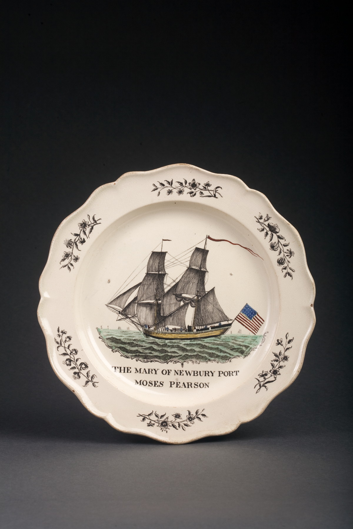 Appraisal: ENGLISH CREAMWARE ENAMEL-DECORATED AND BLACK TRANSFER-PRINTED PLATE CIRCA - Printed