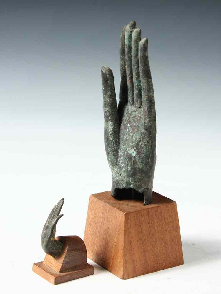 Appraisal: ANCIENT BRONZE BUDDHA HANDS - Large Small Thai Bronze Buddha