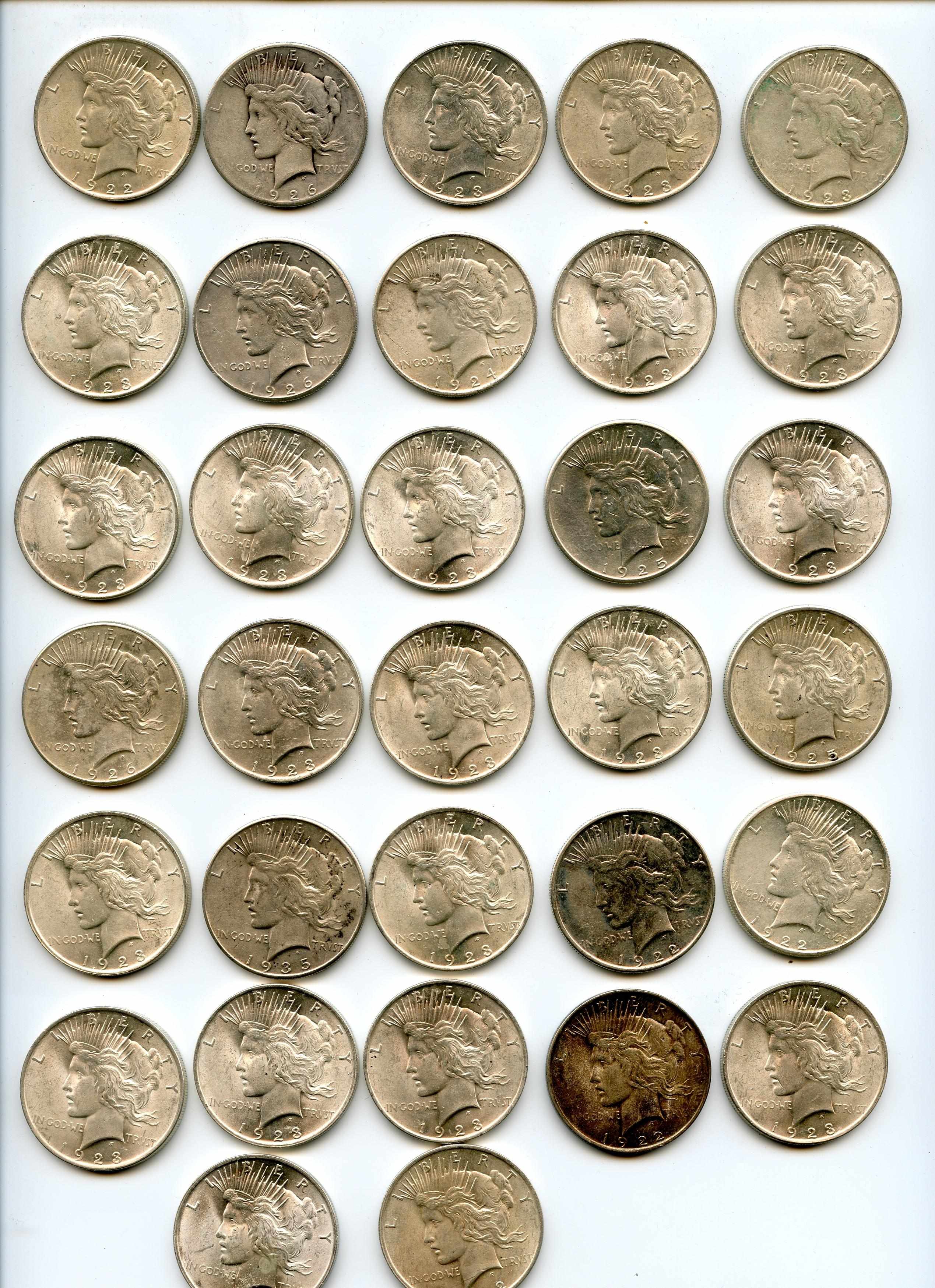 Appraisal: Peace Dollars Dates range from to grades range from VG