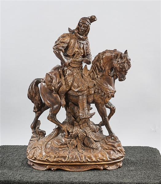 Appraisal: Chinese earthenware sculpture of a figure on horseback x x