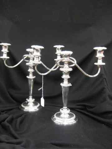 Appraisal: Pair of English Silverplate Candelabra triple sconce convertible to singles