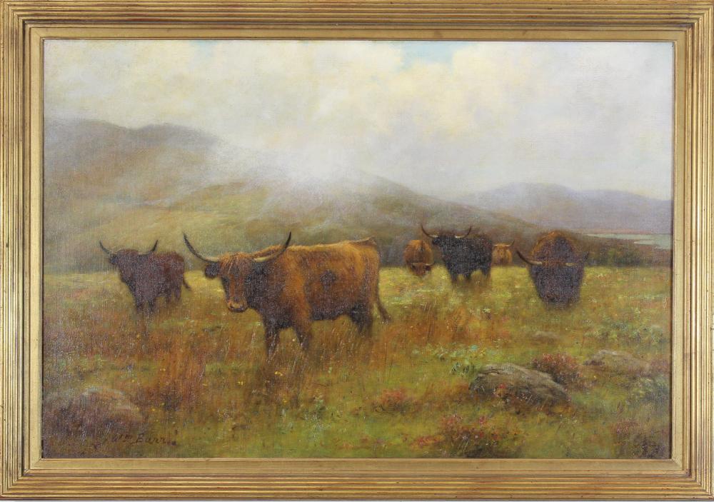 Appraisal: WILLIAM BARR California Scotland - oil on canvas Highland Cattle