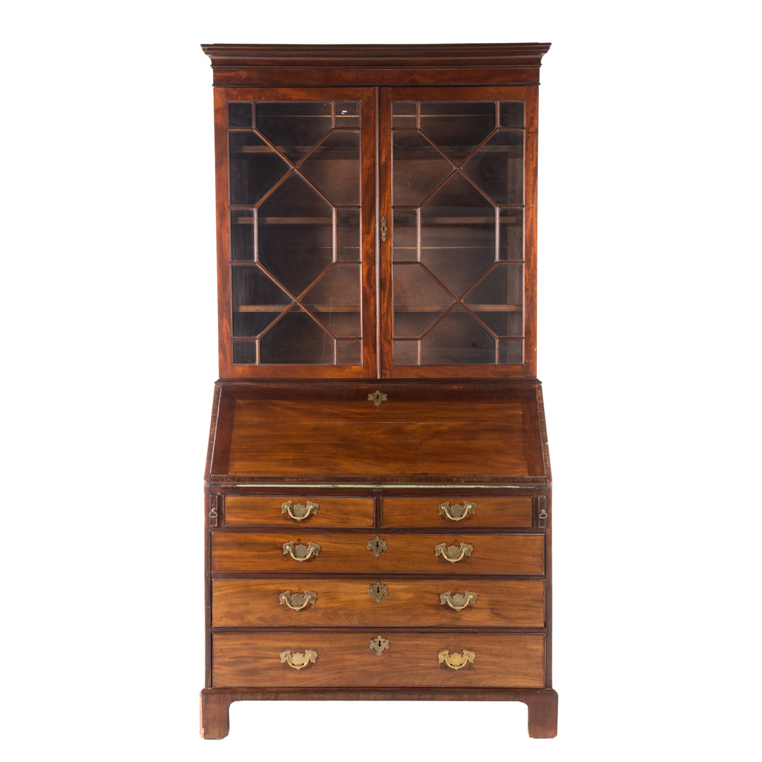 Appraisal: George III mahogany bookcase secretary th century molded cornice compartment