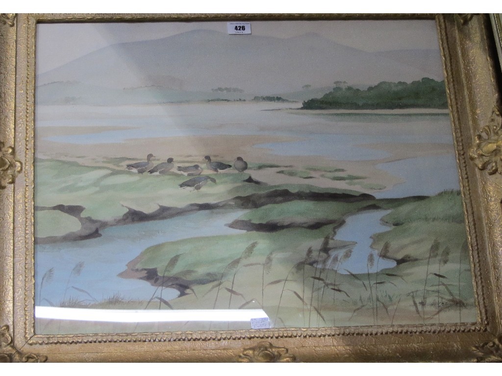 Appraisal: RALSTON GUDGEON RSW Watercolour 'Grey lay geese under Griffel Dumfries'