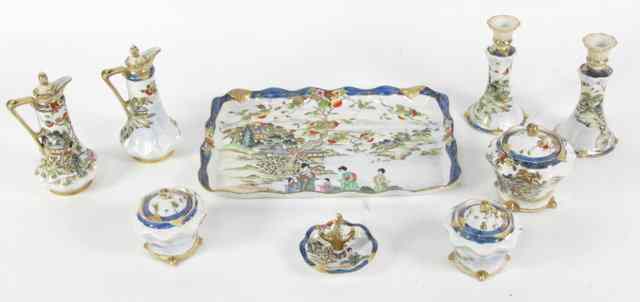 Appraisal: A Noritake dressing table set decorated Japanese scenes comprising tray