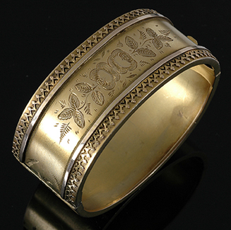 Appraisal: A Victorian cuff bangle Circa The silver gilt oval hinged