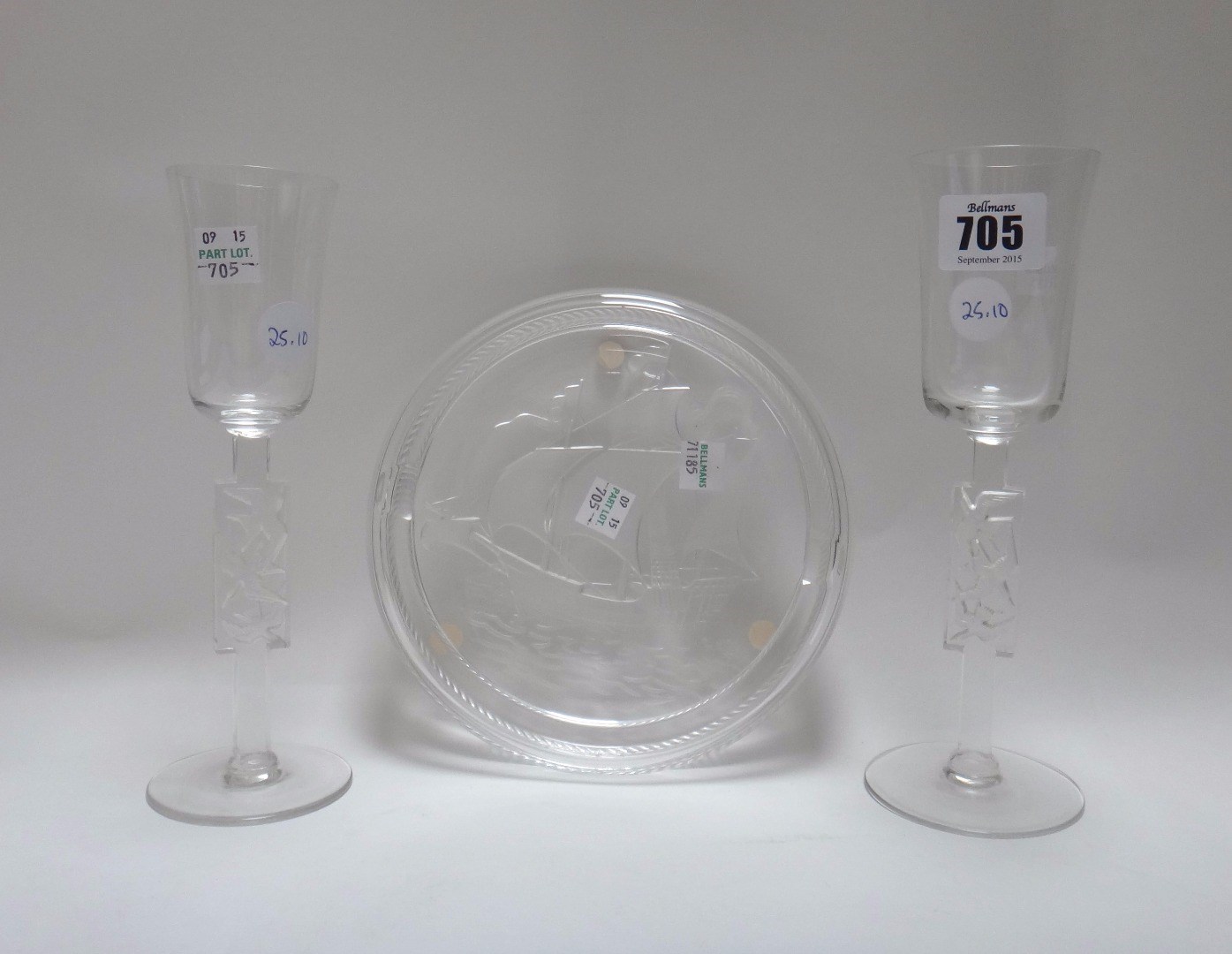 Appraisal: Two similar modern Lalique wine glasses each with tapering bowl