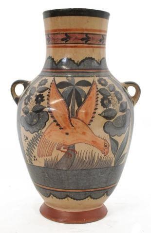 Appraisal: Tonala pottery handled vase Mexico mid th c with hand-burnished