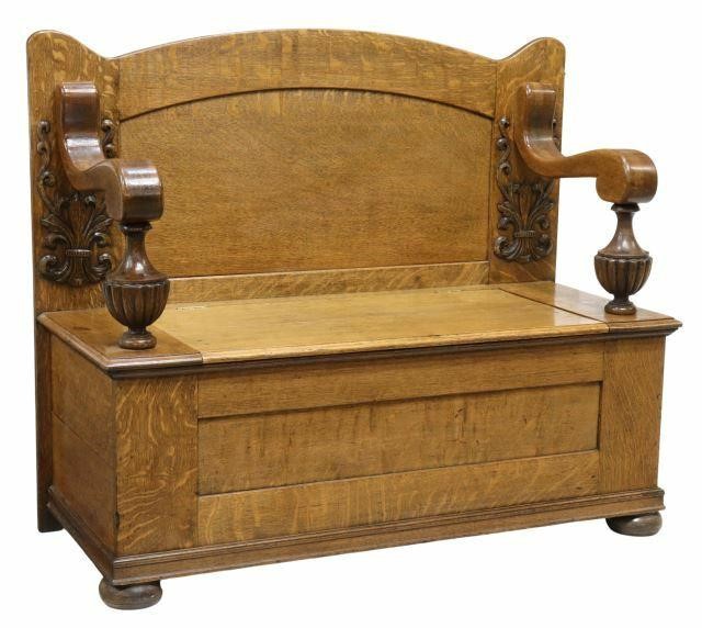 Appraisal: American Late Victorian quartersawn oak settle hall bench attributed by