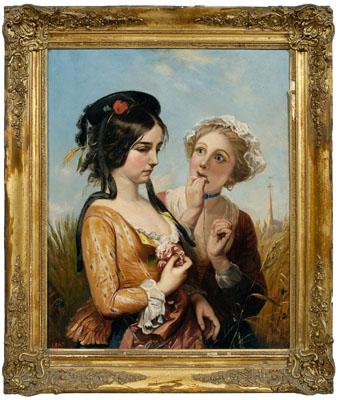 Appraisal: Painting possibly Charles Louis Bazin The Indiscretion two girls in