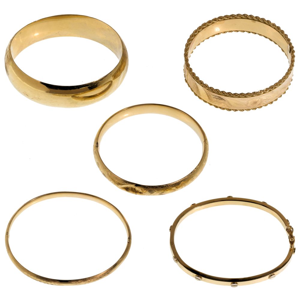 Appraisal: K YELLOW GOLD HINGED BANGLE BRACELET ASSORTMENT items including having