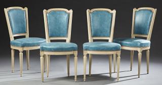 Appraisal: Set of Four Louis XVI Style Polychromed Beech Upho Set