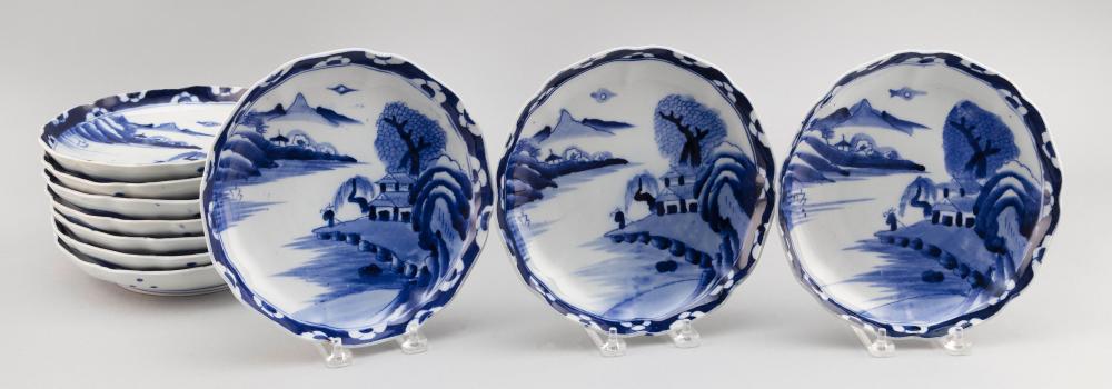 Appraisal: SET OF TEN JAPANESE BLUE AND WHITE PORCELAIN PLATES LATE