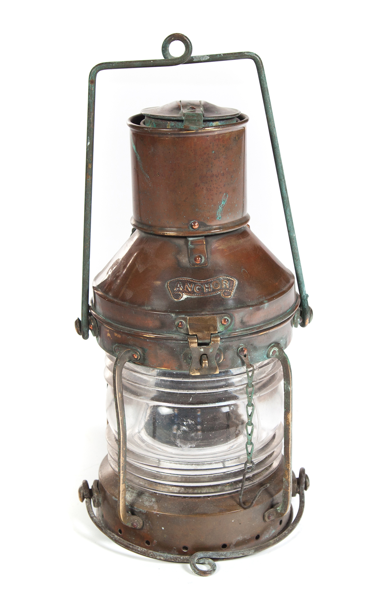 Appraisal: AMERICAN SHIP'S LANTERN Late th century brass Thick glass globe