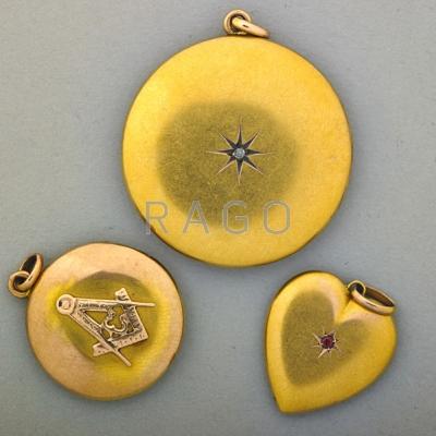 Appraisal: TWO K GOLD LOCKETS AND A HEART PENDANT Two lockets