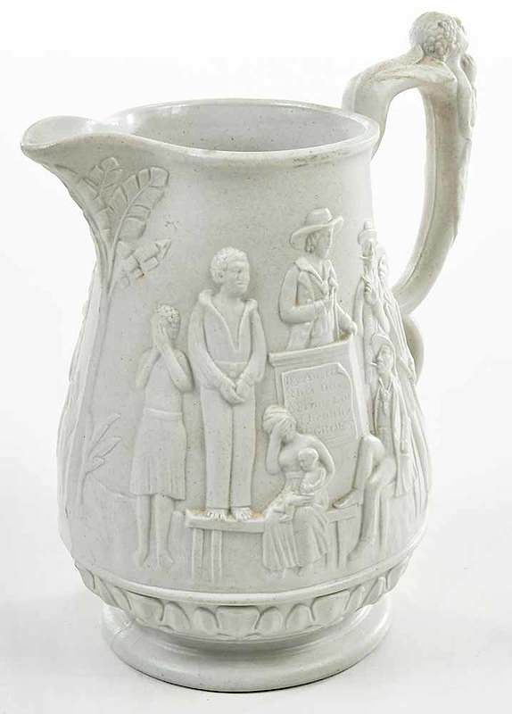 Appraisal: Uncle Tom's Cabin Stoneware Pitcher British mid- th century decorated