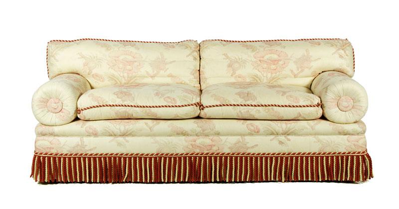 Appraisal: - George Smith Upholstered Sofa George Smith upholstered sofa in