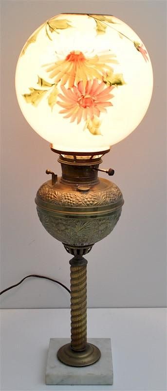 Appraisal: BRADLEY HUBBARD BRASS BANQUET LAMP DAISIES Antique Bradley Hubbard Brass