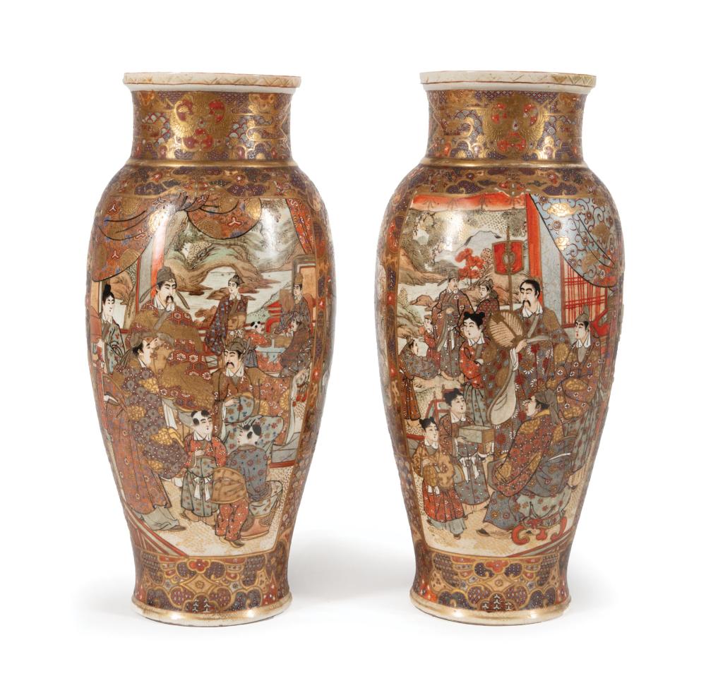 Appraisal: Good Pair of Japanese Satsuma Pottery Vases probably Meiji Period