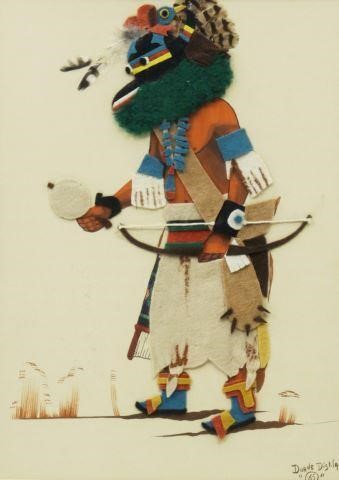 Appraisal: Framed mixed media painting on paper Lizard Kachina holding a