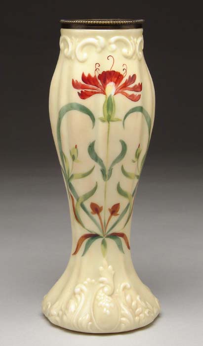 Appraisal: HANDEL HAND PAINTED METAL MOUNTED VASE This attractive vase having