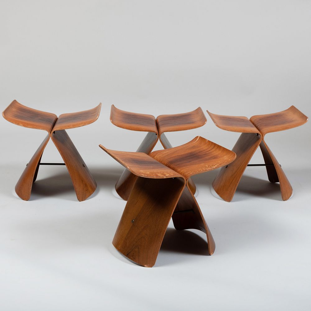 Appraisal: Set of Four Sori Yanagi Brass-Mounted Rosewood and Plywood 'Butterfly'