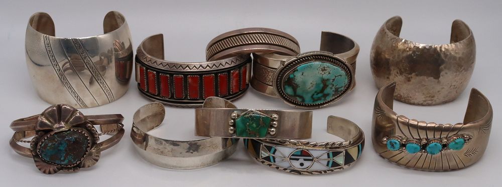 Appraisal: JEWELRY Sterling Cuff Bracelets Many Signed Includes a signed sterling