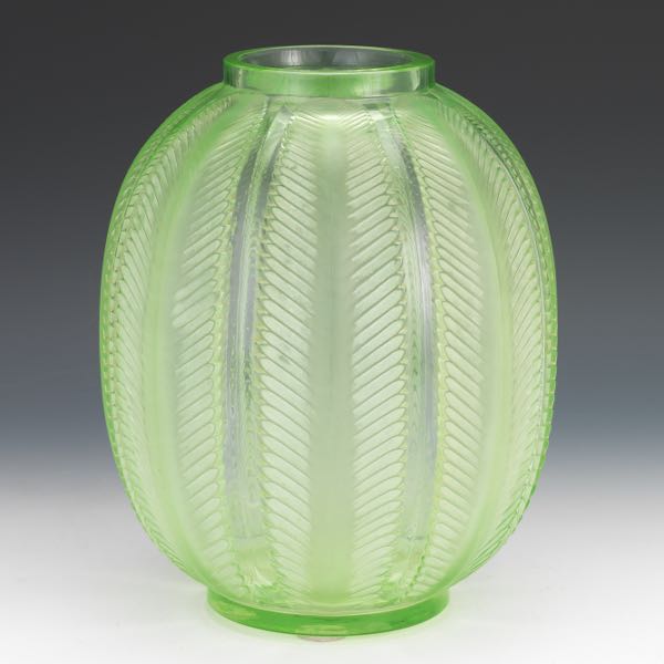 Appraisal: GREEN R LALIQUE BISKRA VASE x Pale green R Lalique