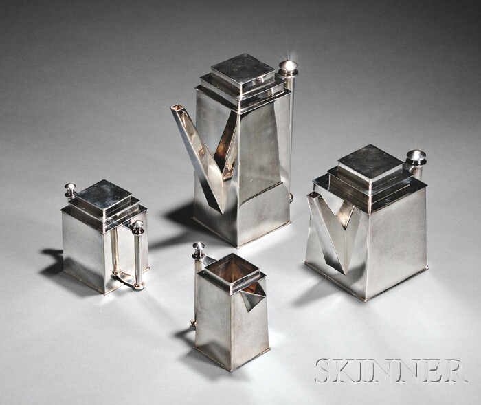 Appraisal: Silver-plated Skyscraper Four-piece Coffee and Tea Service Accompanied by a