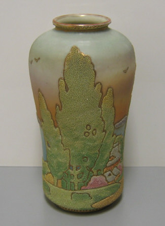 Appraisal: NIPPON CORALENE VASE Of corseted form decorated with a landscape