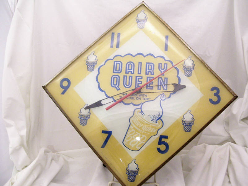 Appraisal: Dairy Queen Diamond Face Clock Diamond shaped glass front clock