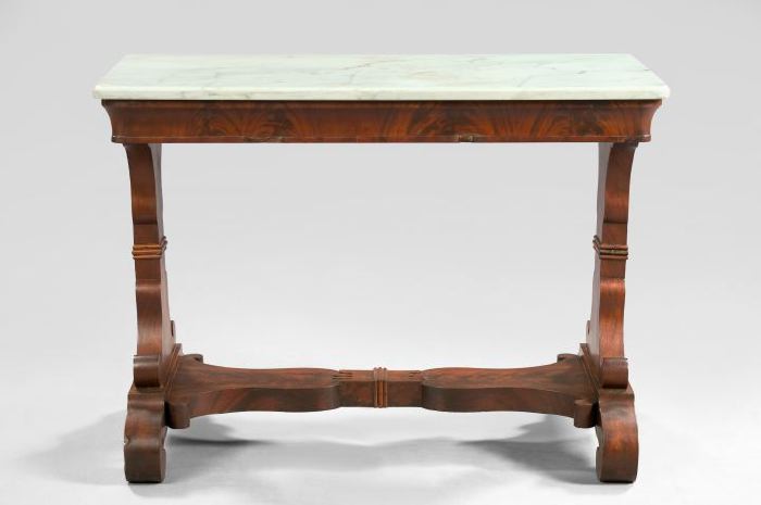 Appraisal: American Late Classical Figured Mahogany and Marble-Top Parlor Table second