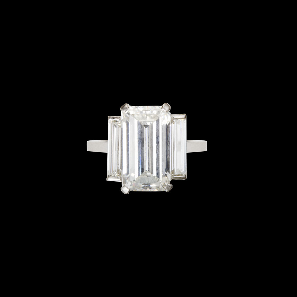 Appraisal: Platinum Ring set with an emerald cut diamond approx ct