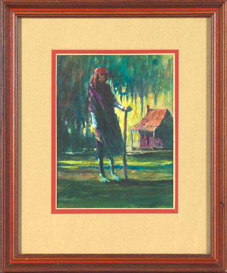 Appraisal: Don Wright American Louisiana - Old Woman with Cane watercolor