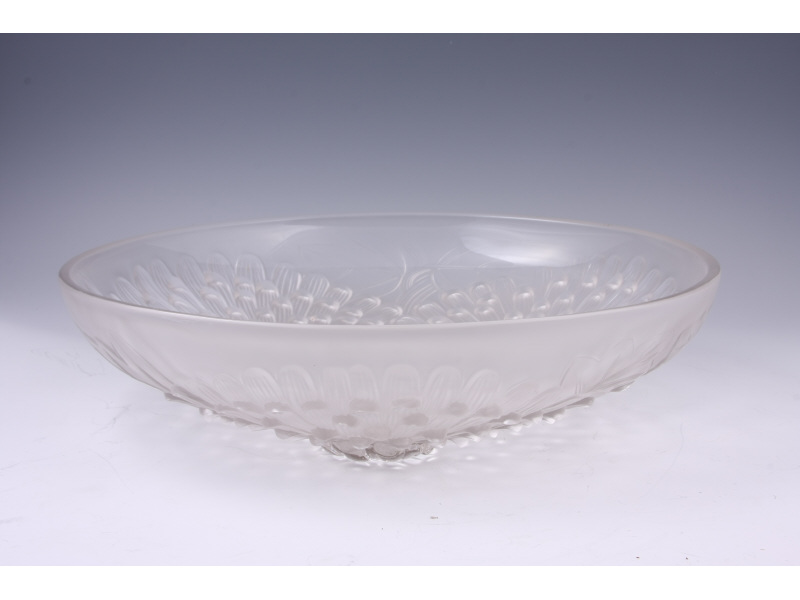 Appraisal: Signed Duncan Clear Glass Center Bowl three large high relief