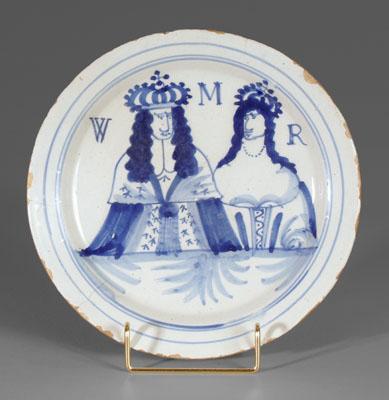 Appraisal: Delft William and Mary portrait plate two figures flanked by