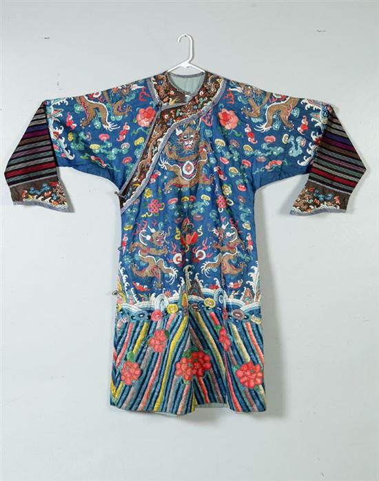 Appraisal: ROBE China late th-early th century silk Lightweight blue silk