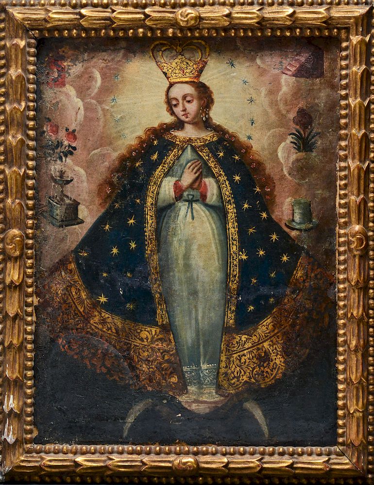 Appraisal: Spanish Colonial Immaculate Conception Oil th C Spanish Colonial School