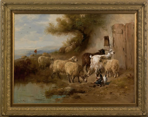 Appraisal: Henry Schouten Belgian - oil on canvas landscape with goats