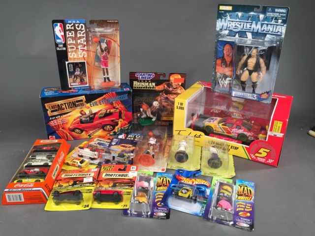 Appraisal: Tub of Asstd NBA WWF NASCAR Hot Wheels Toys Includes