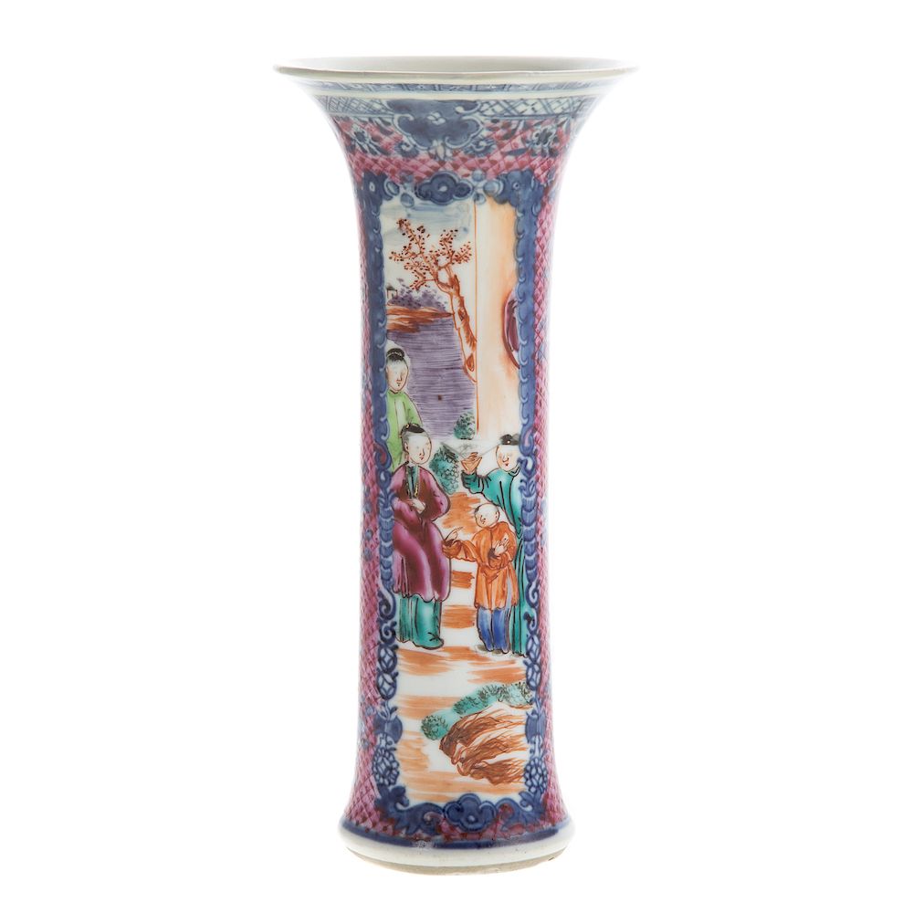 Appraisal: Chinese Export Mandarin Palette Trumpet Vase circa over and under