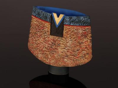 Appraisal: Philip Evans born stoneware vessel with textured surface blue and